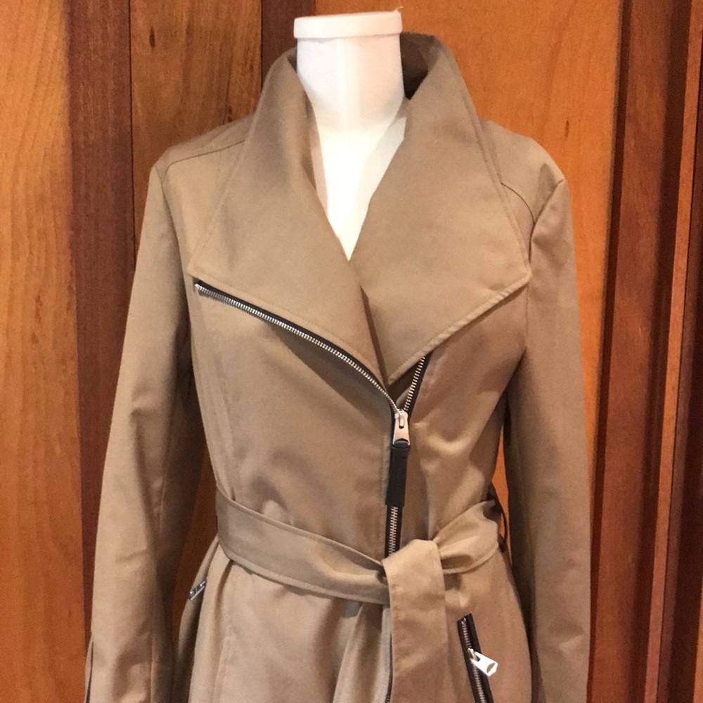 Mackage Estela Trench Coat Tan Leather Trim S EUC - Picture 4 of 15